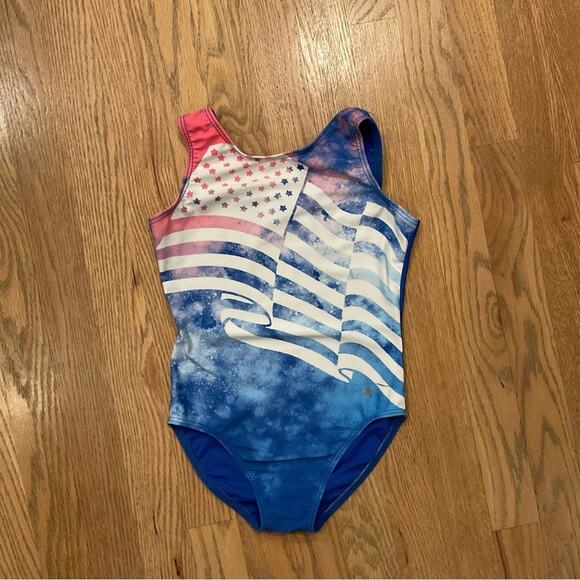 Destira Gymnastics American Flag Leotard Size XS Granite Gray - Picture 1 of 5